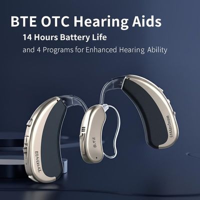 BTE OTC 보청기 14시간 배터리 수명 및 향상된 청력 능력을 위한 4가지 프로그램