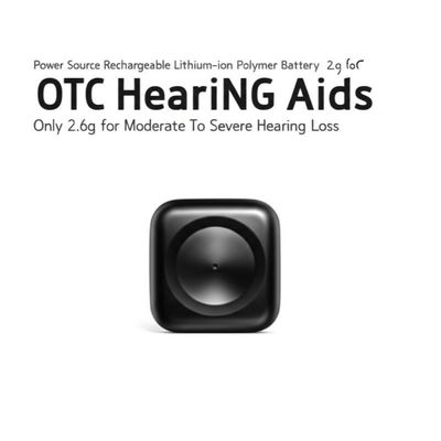 전원: 충전식 리튬 이온 폴리머 배터리, OTC 보청기 전용, 2.6g, 중등도에서 고도 난청용